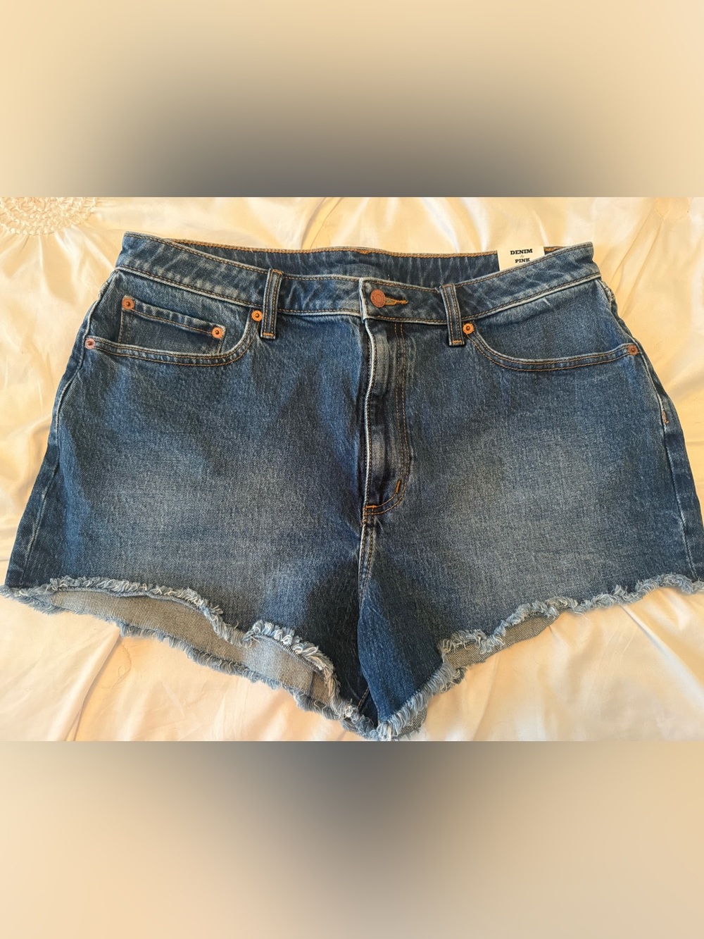 PINK Victoria's Secret Medium Blue Frayed Hem Denim Shorts